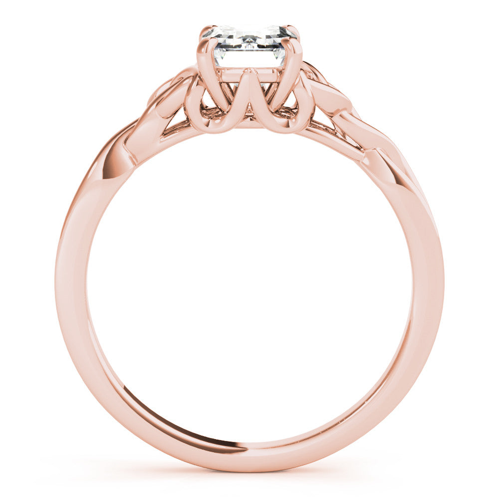 Rose gold Emerald Cut Solitaire Celtic Knot Ring with Four-Prong Setting