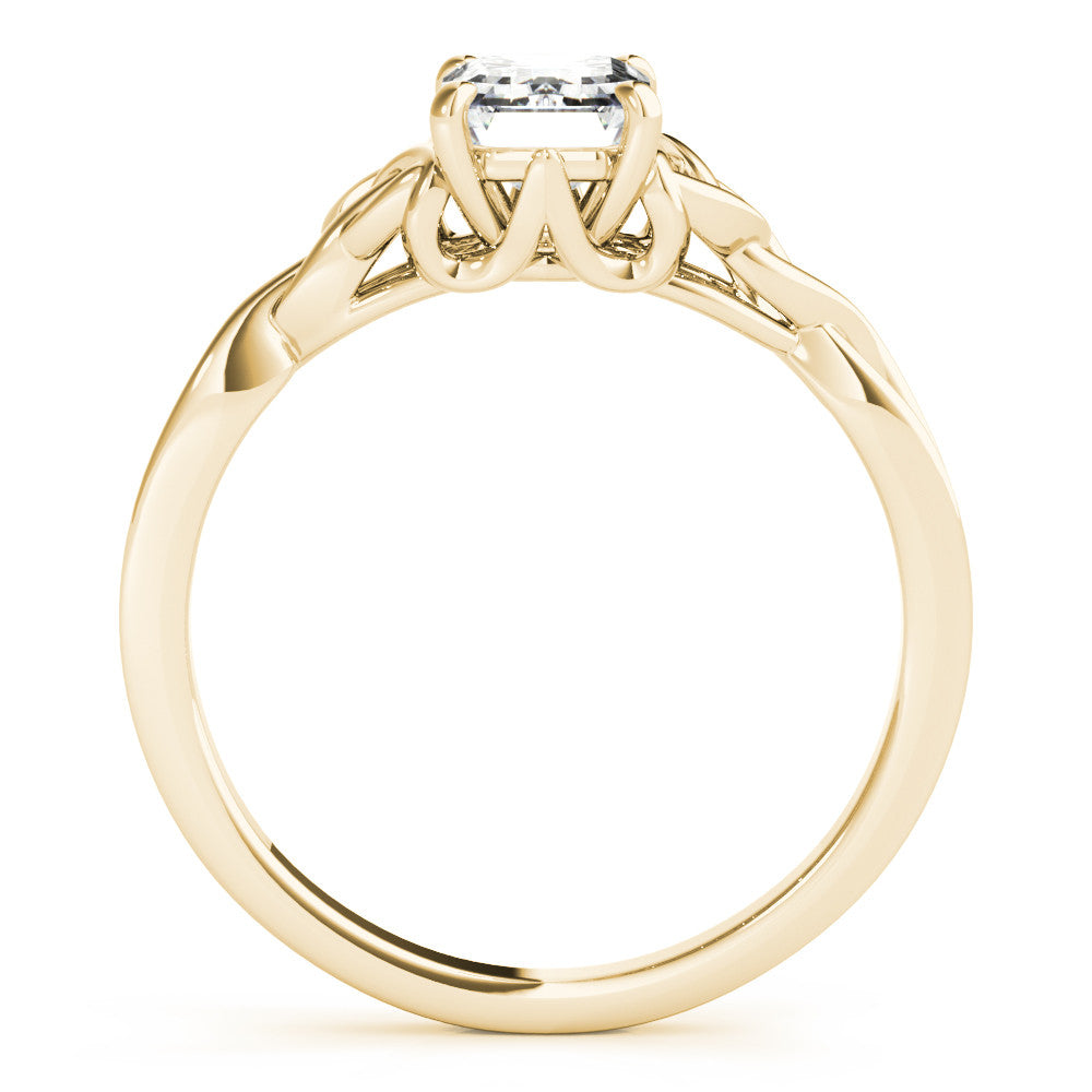 Yellow gold Emerald Cut Solitaire Celtic Knot Ring with Four-Prong Setting