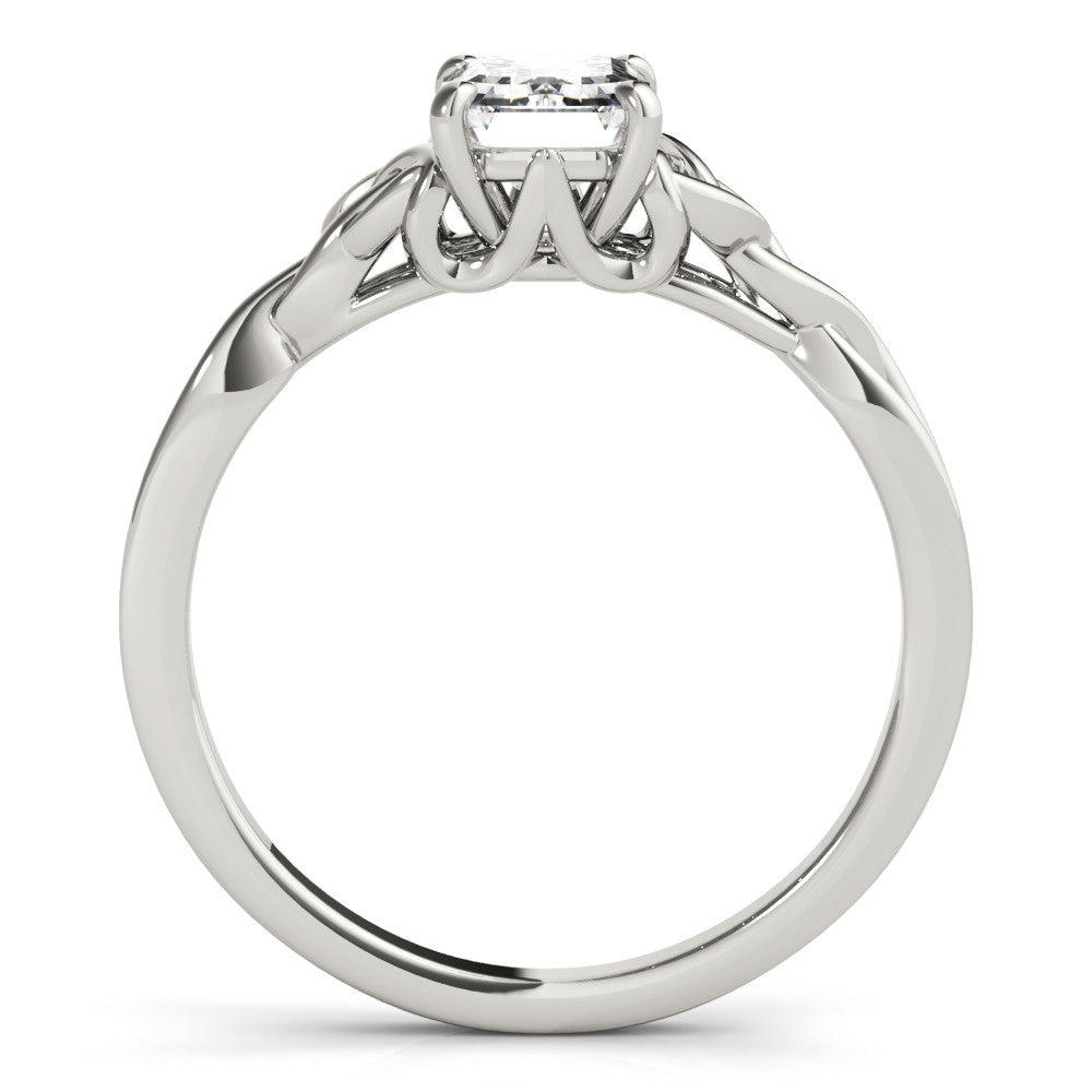 White gold Radiant Cut Solitaire Celtic Knot Ring with Four-Prong Setting