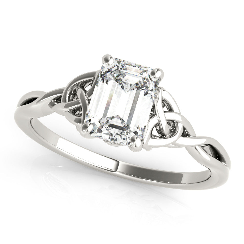 White gold Heart Cut Solitaire Celtic Knot Ring with Four-Prong Setting