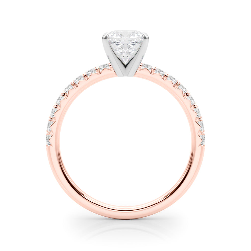 Rose gold Cushion Solitaire Pave Diamond Engagement Ring with Four-Prong Setting