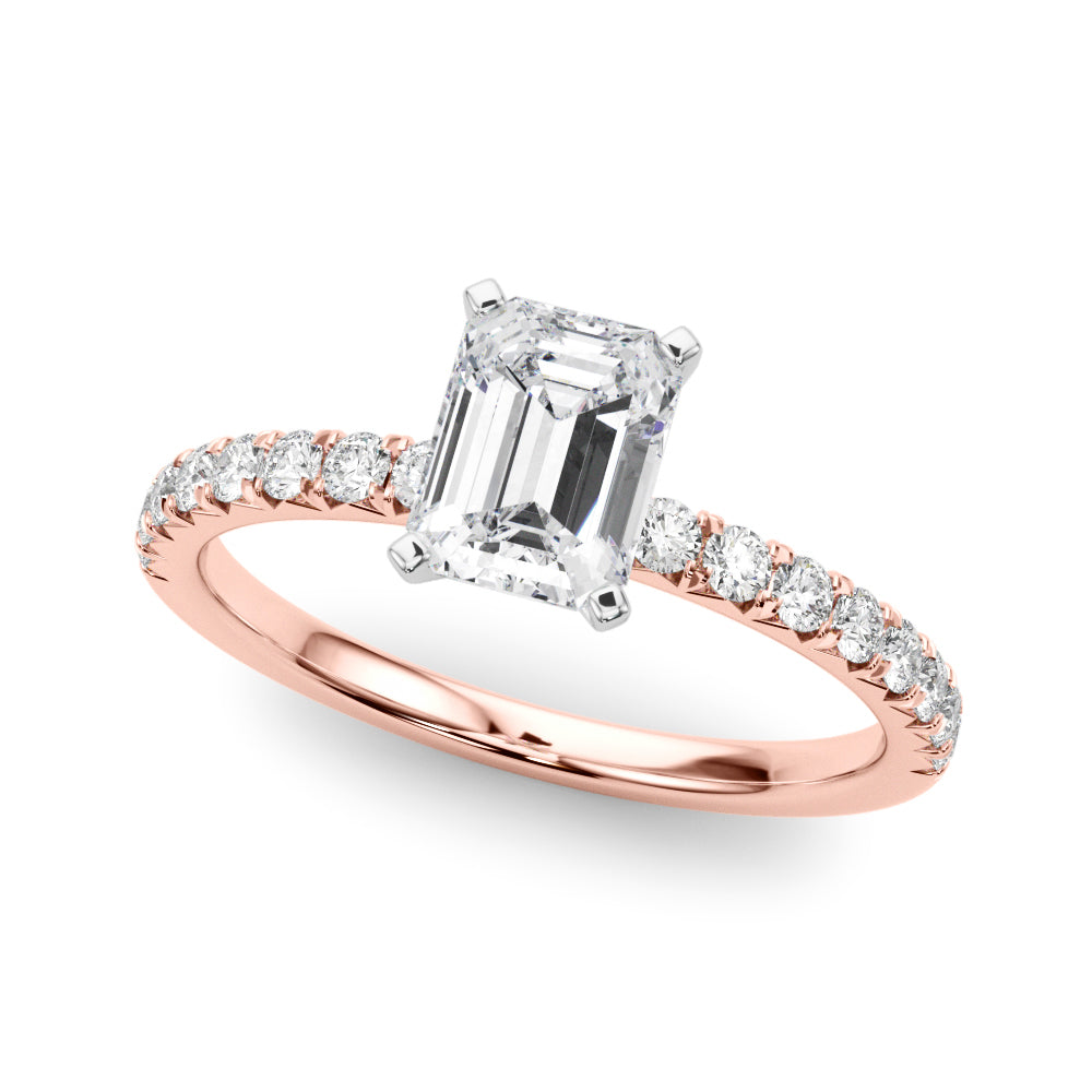 Rose gold Radiant Solitaire Pave Diamond Engagement Ring with Four-Prong Setting