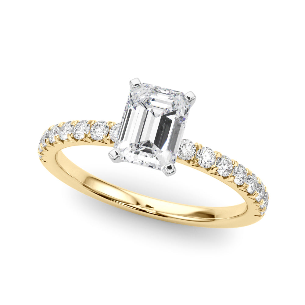 Yellow gold Radiant Solitaire Pave Diamond Engagement Ring with Four-Prong Setting