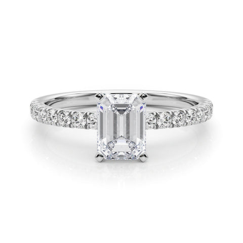 Silver Radiant Solitaire Pave Diamond Engagement Ring with Four-Prong Setting