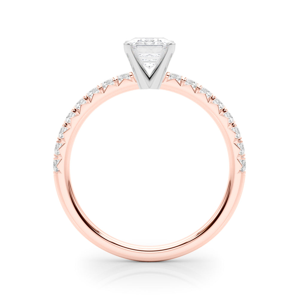 Rose gold Radiant Solitaire Pave Diamond Engagement Ring with Four-Prong Setting
