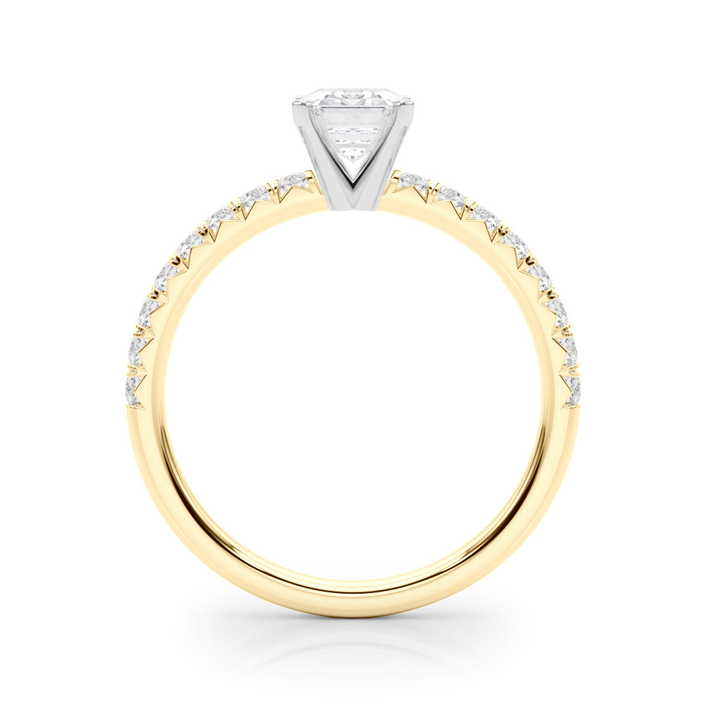 Yellow gold Emerald Solitaire Pave Diamond Engagement Ring with Four-Prong Setting