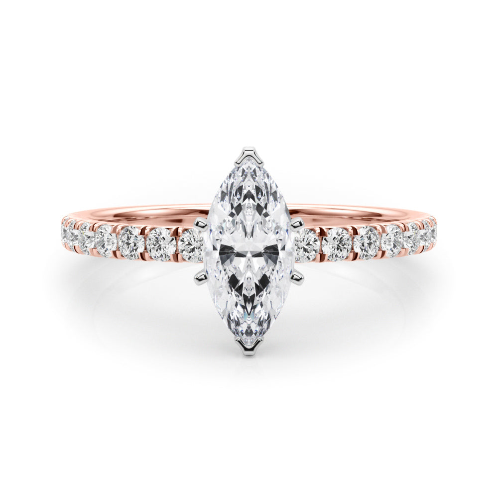 Rose gold Marquise Solitaire Pave Diamond Engagement Ring with Four-Prong Setting