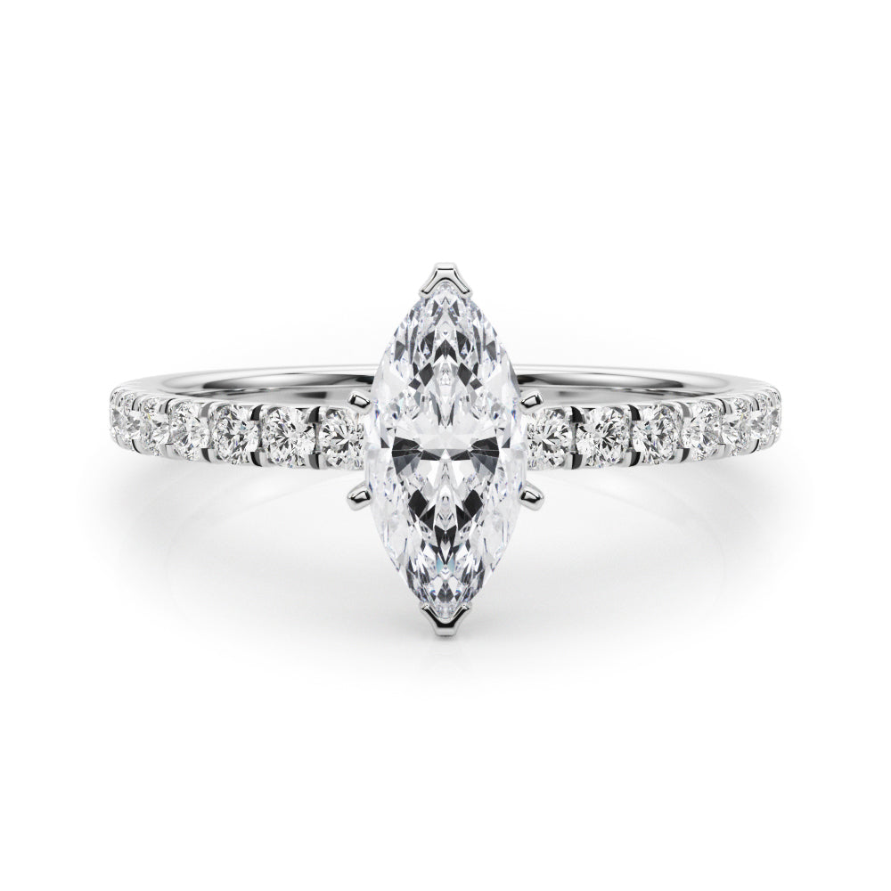 White gold Marquise Solitaire Pave Diamond Engagement Ring with Four-Prong Setting