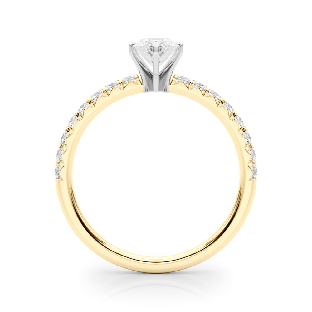 Yellow gold Marquise Solitaire Pave Diamond Engagement Ring with Four-Prong Setting