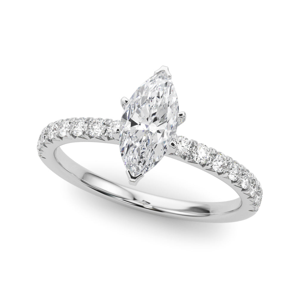 White gold Marquise Solitaire Pave Diamond Engagement Ring with Four-Prong Setting