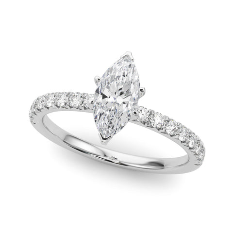 White gold Marquise Solitaire Pave Diamond Engagement Ring with Four-Prong Setting