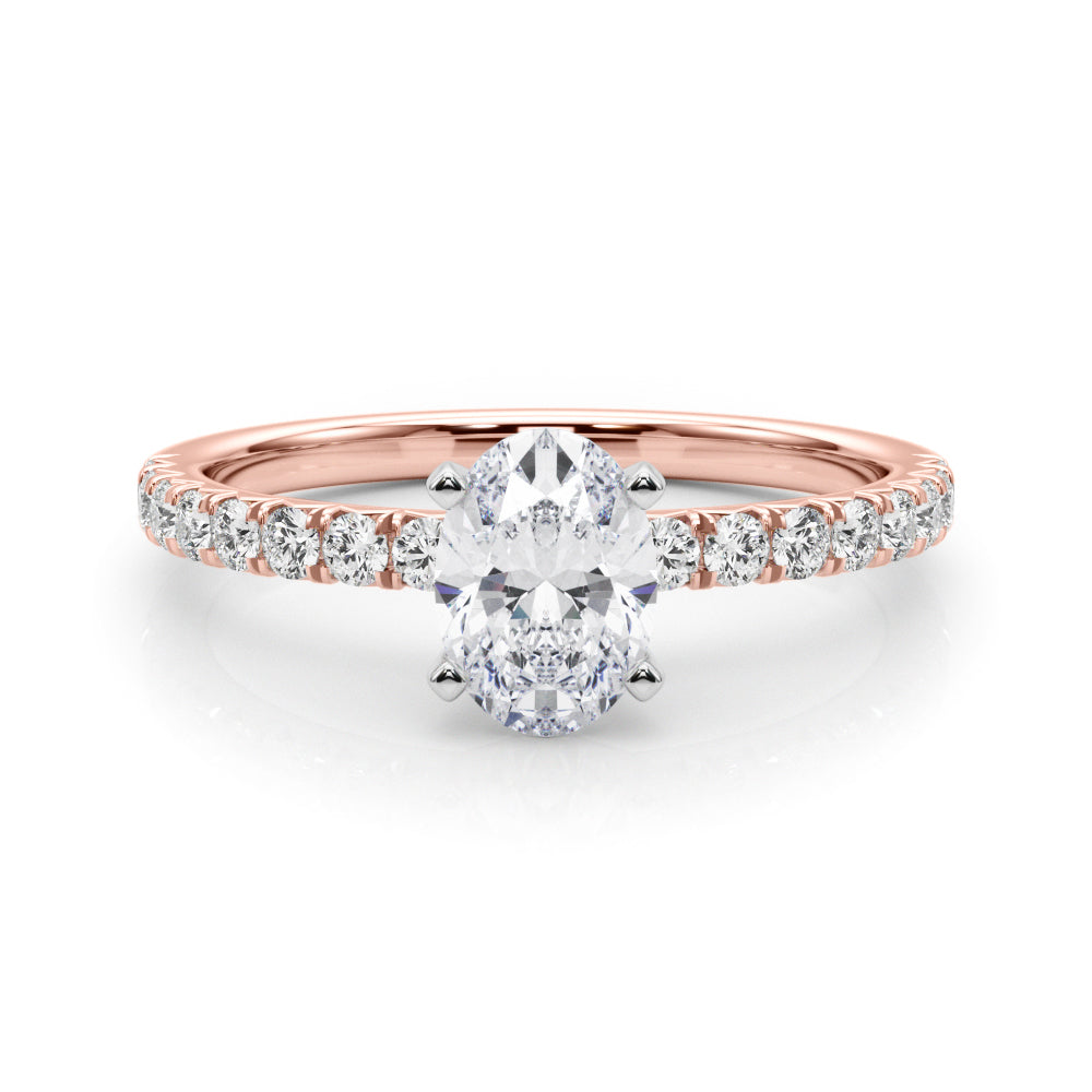 Rose gold Oval Solitaire Pave Diamond Engagement Ring with Four-Prong Setting