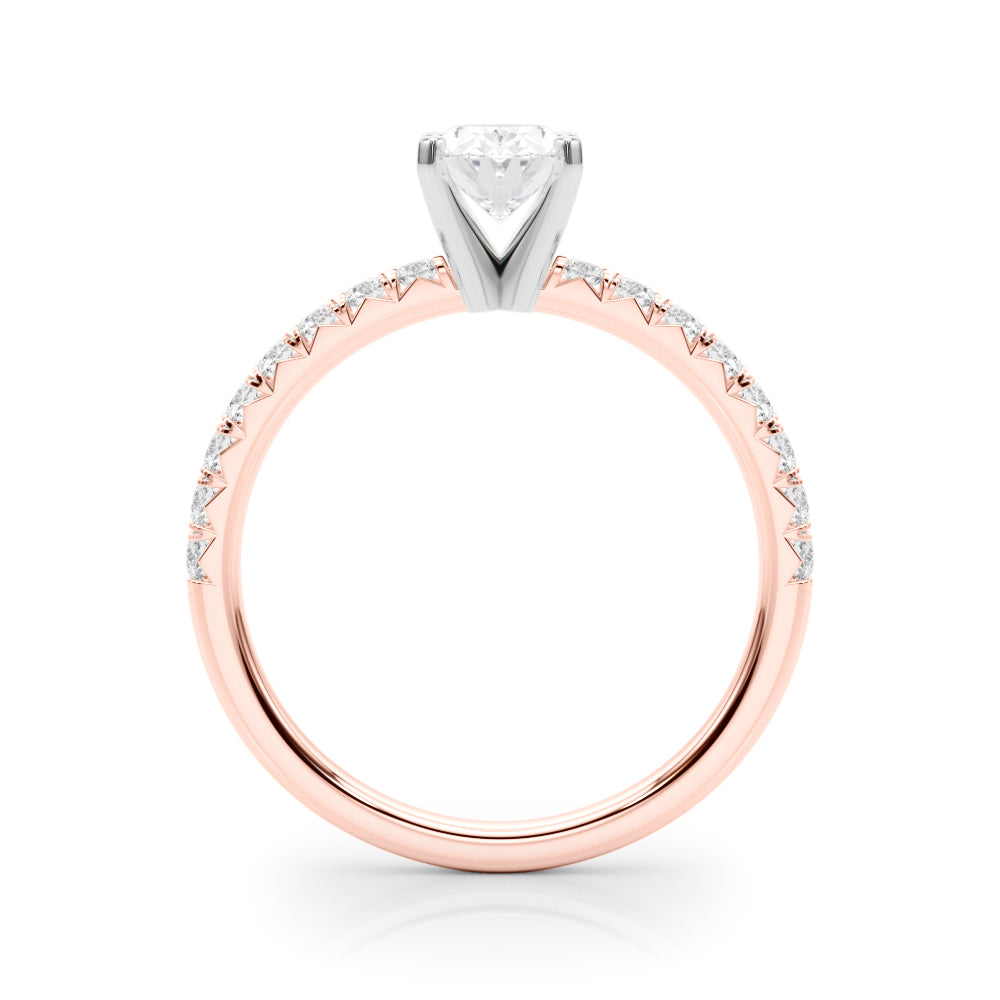 Rose gold Oval Solitaire Pave Diamond Engagement Ring with Four-Prong Setting
