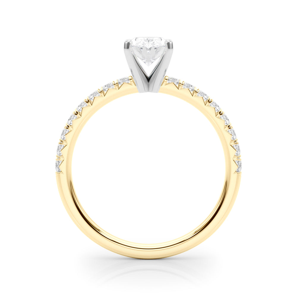 Yellow gold Oval Solitaire Pave Diamond Engagement Ring with Four-Prong Setting