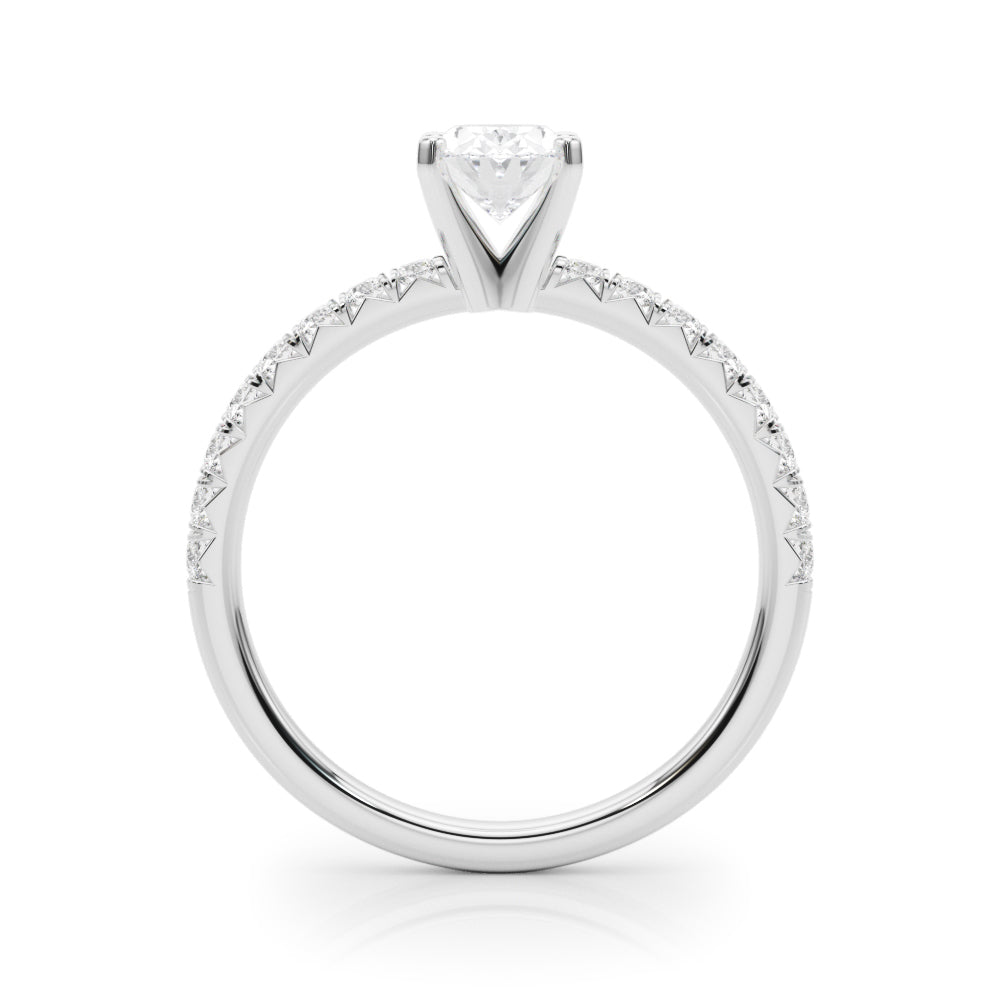 White gold Oval Solitaire Pave Diamond Engagement Ring with Four-Prong Setting