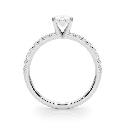 White gold Oval Solitaire Pave Diamond Engagement Ring with Four-Prong Setting