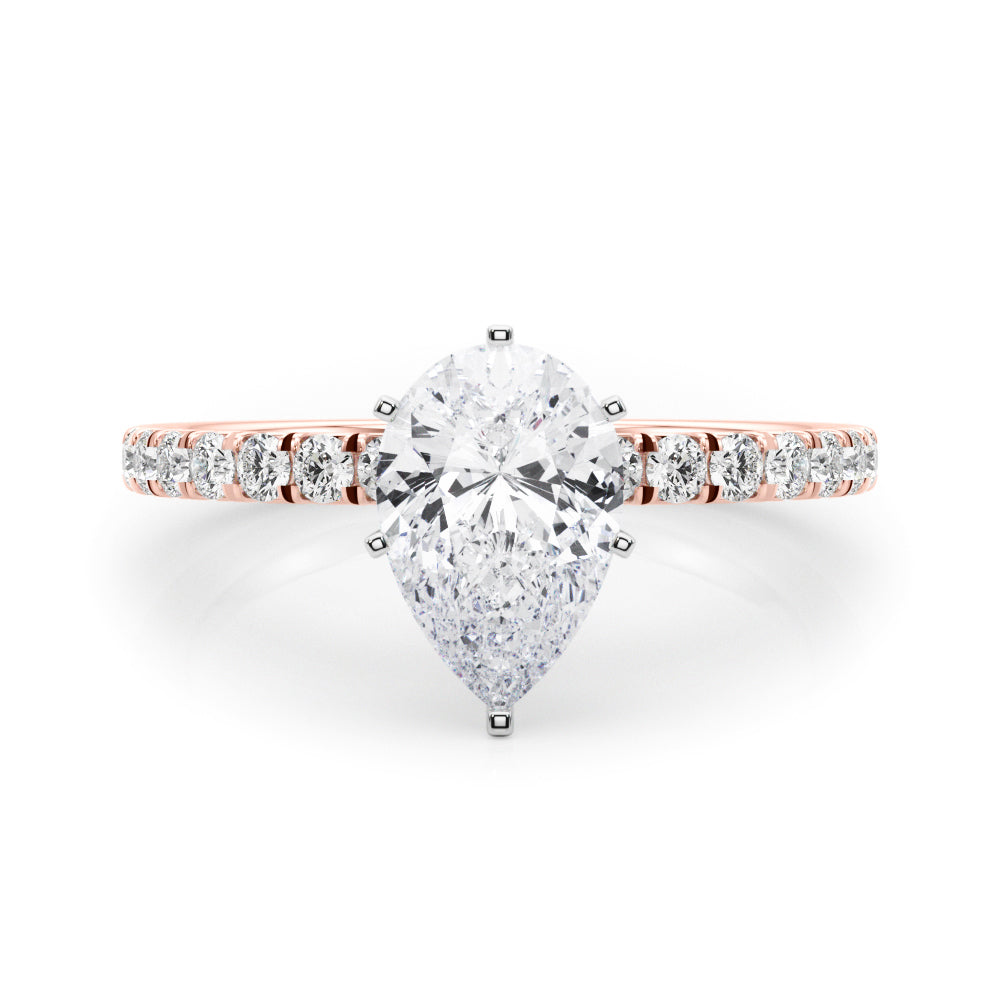 Rose gold Pear Solitaire Pave Diamond Engagement Ring with Four-Prong Setting