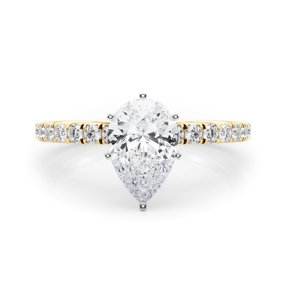 Yellow gold Pear Solitaire Pave Diamond Engagement Ring with Four-Prong Setting