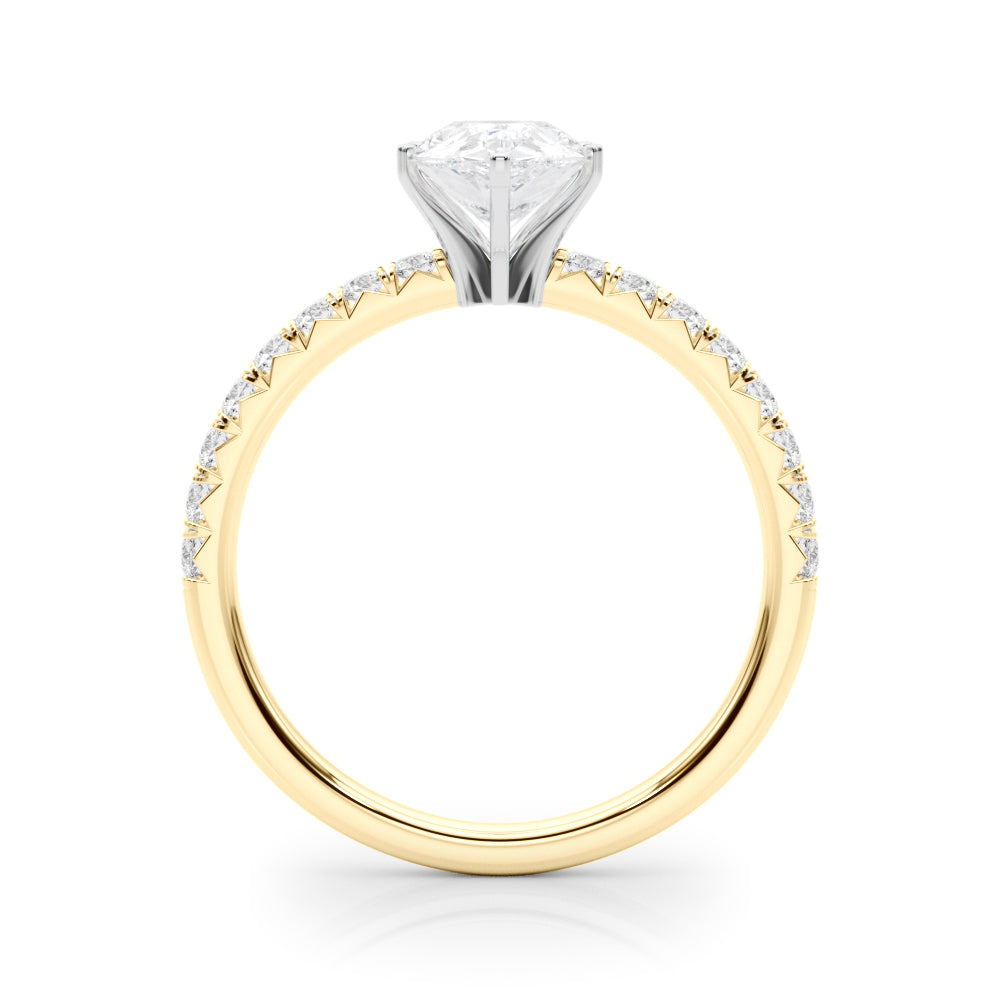 Yellow gold Pear Solitaire Pave Diamond Engagement Ring with Four-Prong Setting