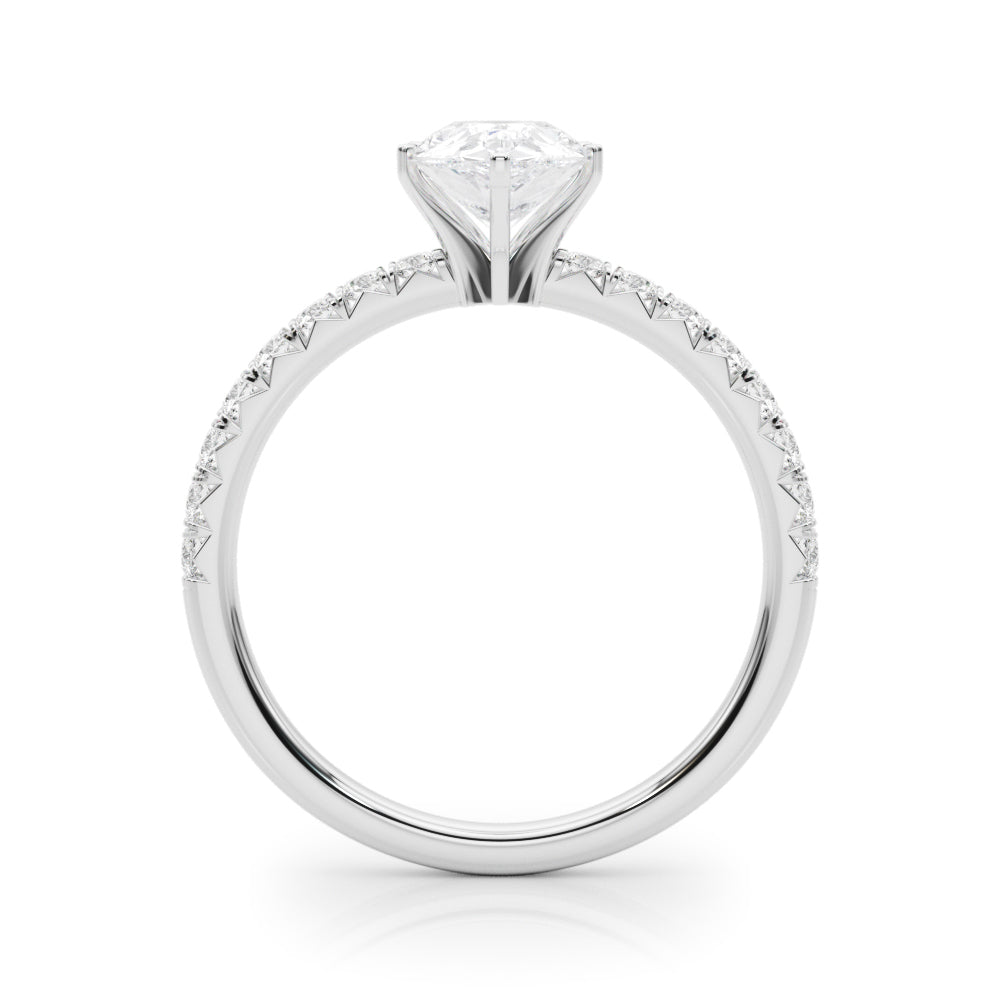 White gold Pear Solitaire Pave Diamond Engagement Ring with Four-Prong Setting