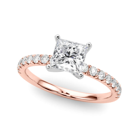 Rose gold Heart Solitaire Pave Diamond Engagement Ring with Four-Prong Setting