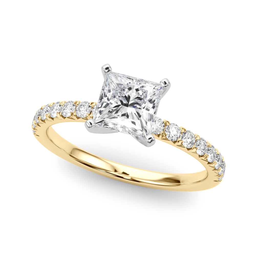 Yellow gold Heart Solitaire Pave Diamond Engagement Ring with Four-Prong Setting