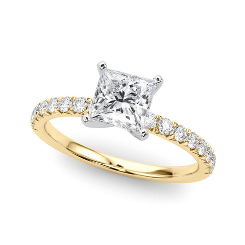 Yellow gold Heart Solitaire Pave Diamond Engagement Ring with Four-Prong Setting