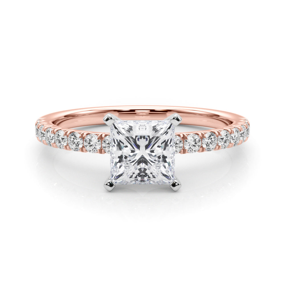 Rose gold Heart Solitaire Pave Diamond Engagement Ring with Four-Prong Setting