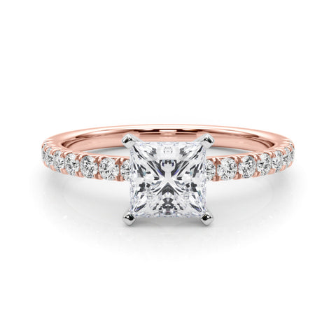 Rose gold Heart Solitaire Pave Diamond Engagement Ring with Four-Prong Setting