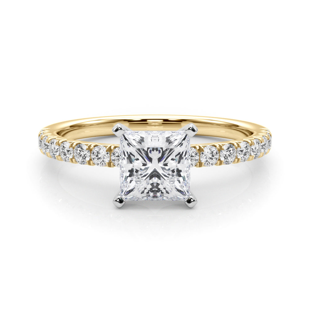Yellow gold Heart Solitaire Pave Diamond Engagement Ring with Four-Prong Setting
