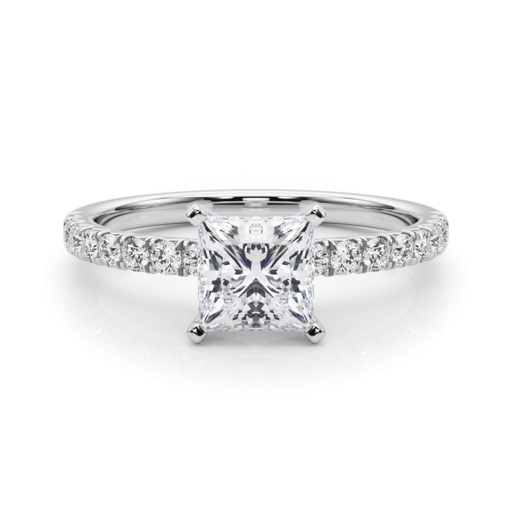 White gold Heart Solitaire Pave Diamond Engagement Ring with Four-Prong Setting