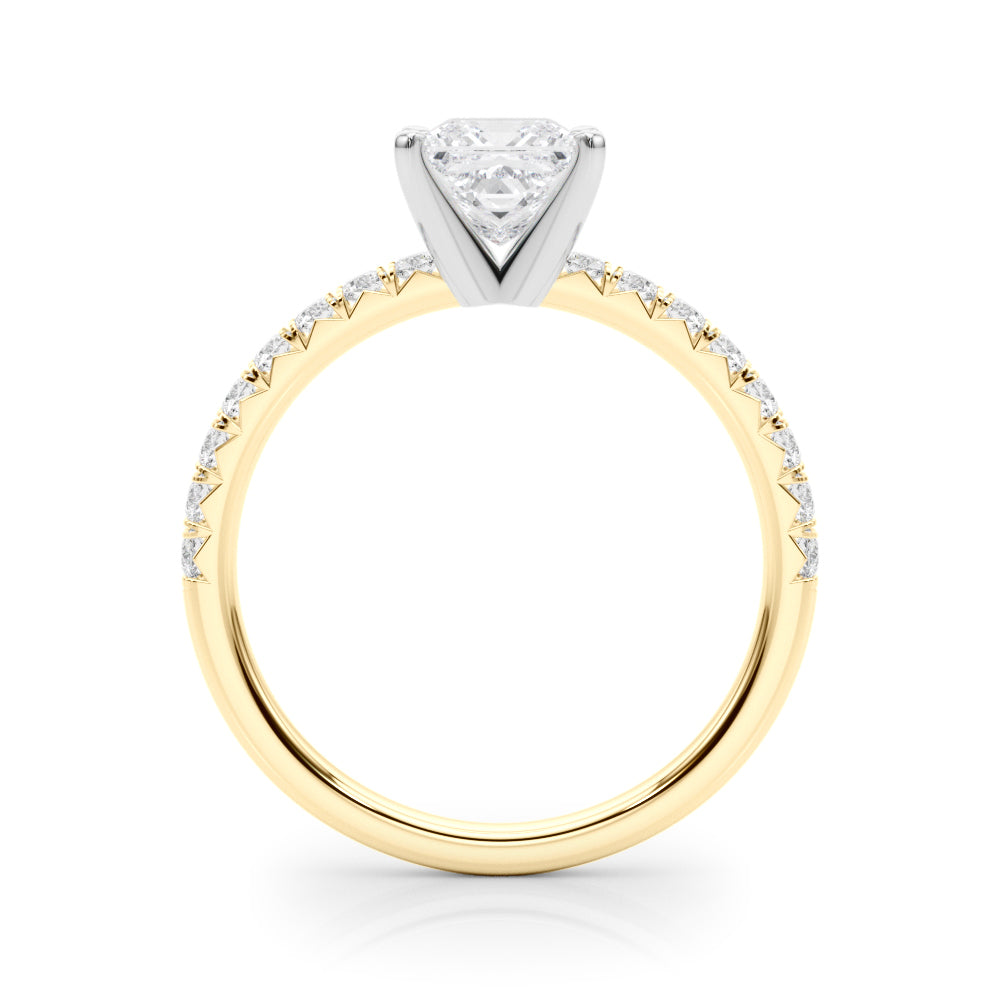 Yellow gold Heart Solitaire Pave Diamond Engagement Ring with Four-Prong Setting