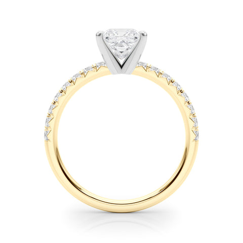 Yellow gold Heart Solitaire Pave Diamond Engagement Ring with Four-Prong Setting