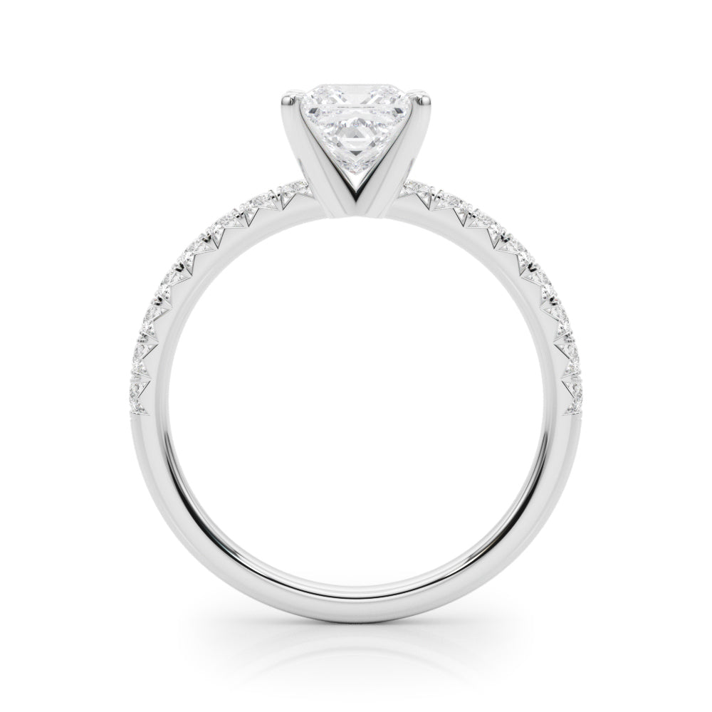 White gold Heart Solitaire Pave Diamond Engagement Ring with Four-Prong Setting