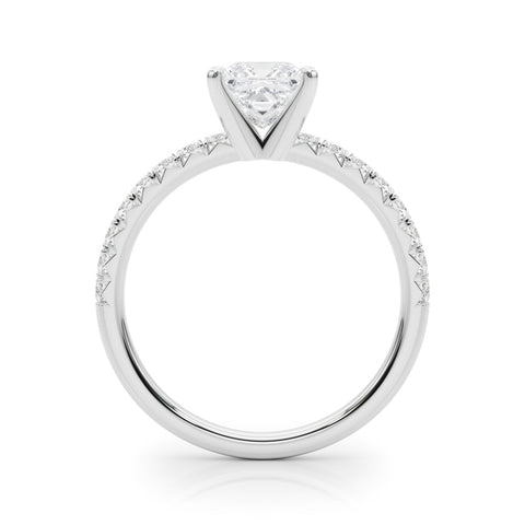 Silver Heart Solitaire Pave Diamond Engagement Ring with Four-Prong Setting