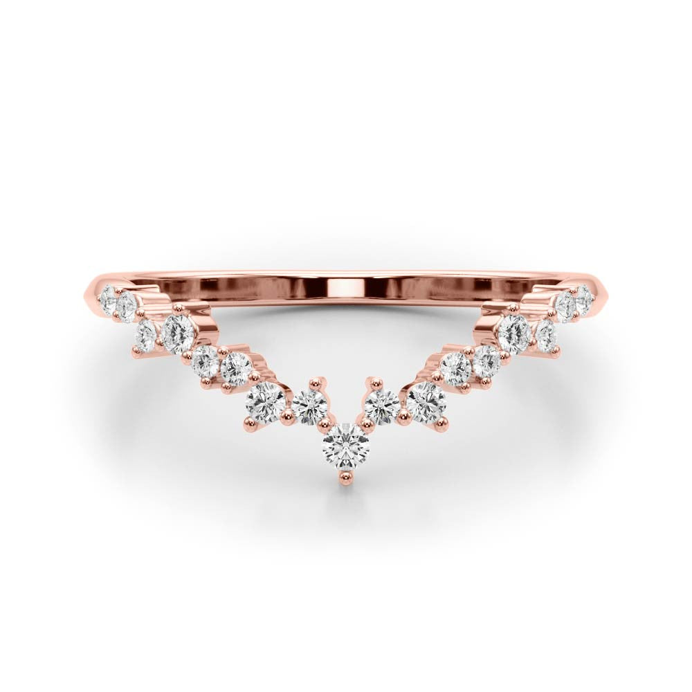 Rose gold V-Shaped Diamond Cluster Curved Band with Round Brilliant Cut Stones and Prong Setting