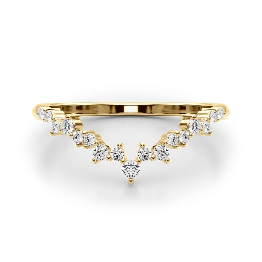 Yellow gold V-Shaped Diamond Cluster Curved Band with Round Brilliant Cut Stones and Prong Setting