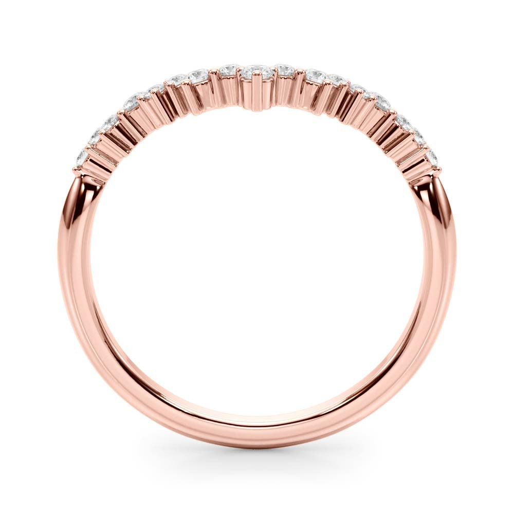 Rose gold V-Shaped Diamond Cluster Curved Band with Round Brilliant Cut Stones and Prong Setting