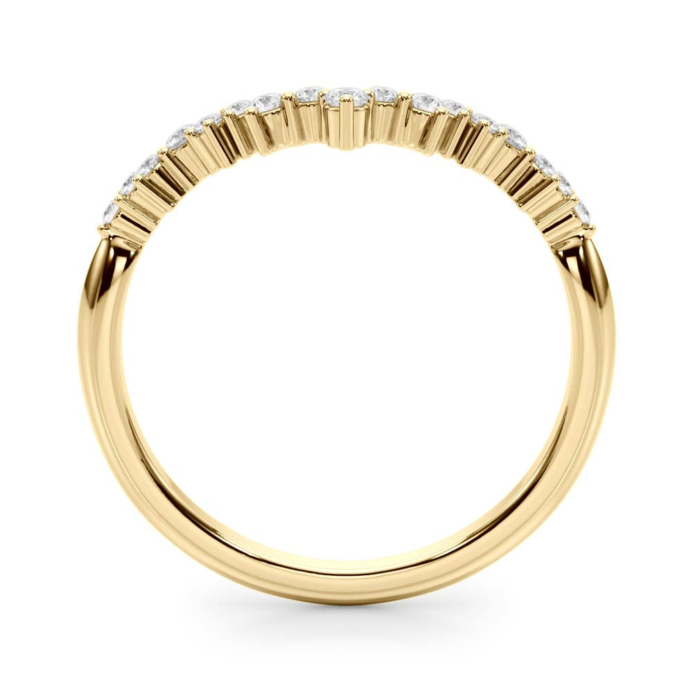 Yellow gold V-Shaped Diamond Cluster Curved Band with Round Brilliant Cut Stones and Prong Setting