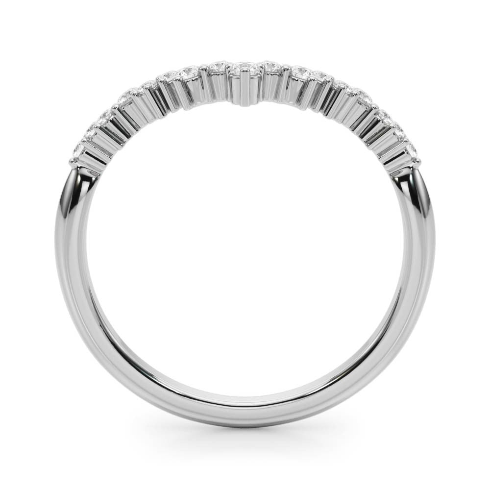 Silver V-Shaped Diamond Cluster Curved Band with Round Brilliant Cut Stones and Prong Setting