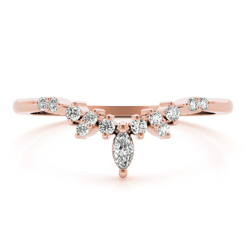 Rose gold Marquise and Round Diamond Chevron Band with Prong Setting