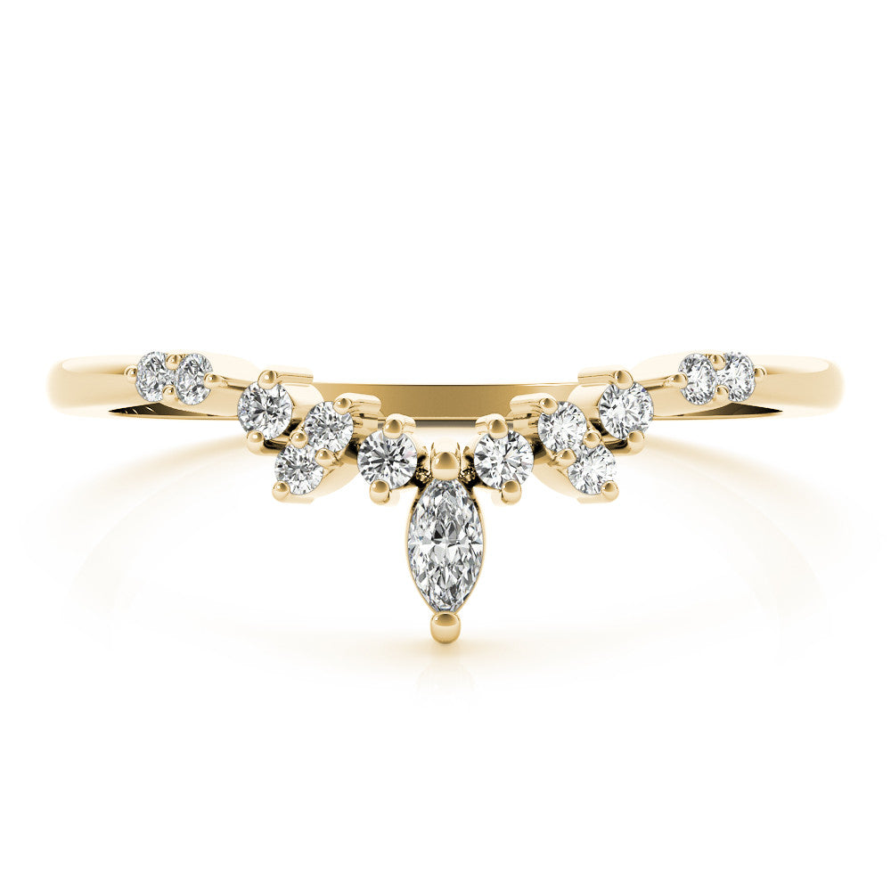 Yellow gold Marquise and Round Diamond Chevron Band with Prong Setting