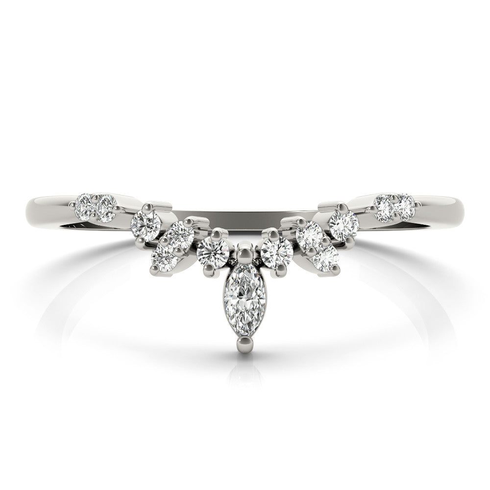 Platinum Marquise and Round Diamond Chevron Band with Prong Setting