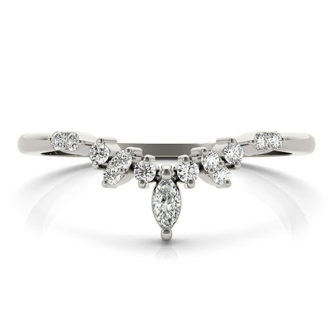 Platinum Marquise and Round Diamond Chevron Band with Prong Setting