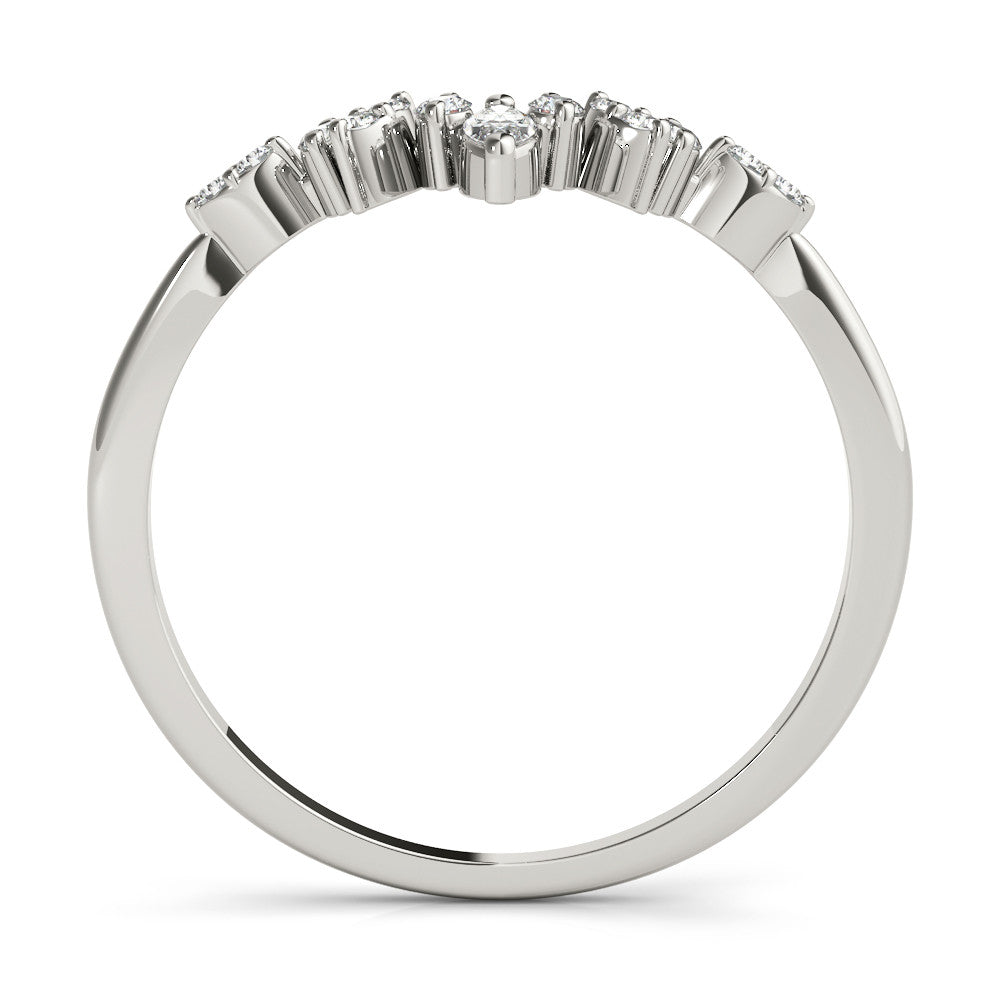 Silver Marquise and Round Diamond Chevron Band with Prong Setting