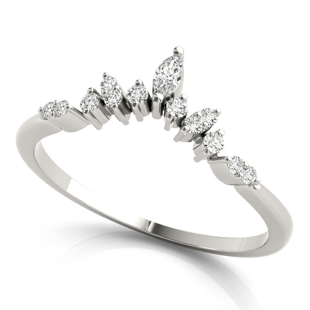 Silver Marquise and Round Diamond Chevron Band with Prong Setting