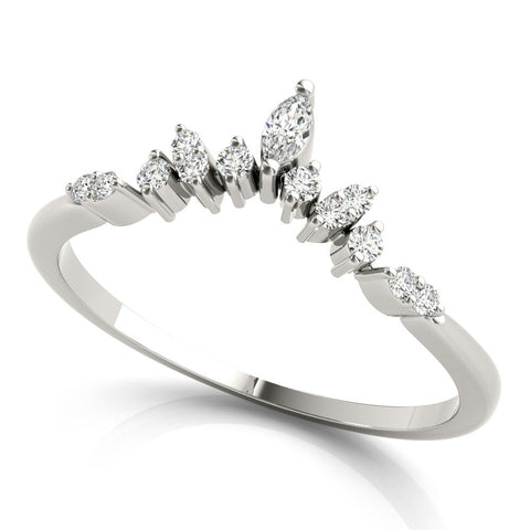 Platinum Marquise and Round Diamond Chevron Band with Prong Setting