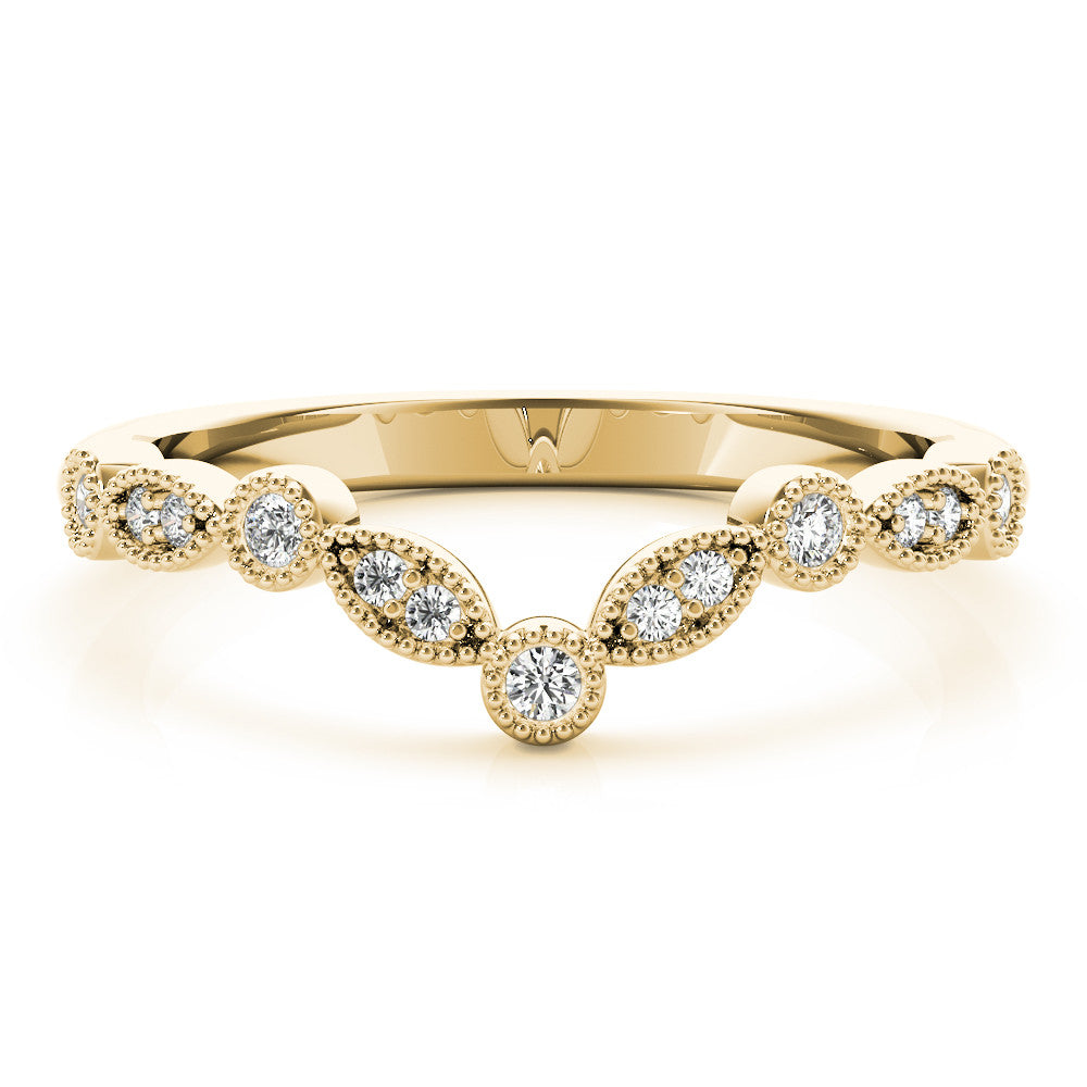 Yellow gold Milgrain Marquise and Round Diamond Half Eternity Band