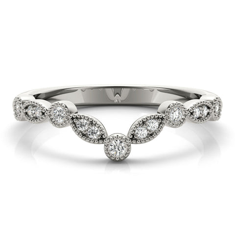 White gold Milgrain Marquise and Round Diamond Half Eternity Band