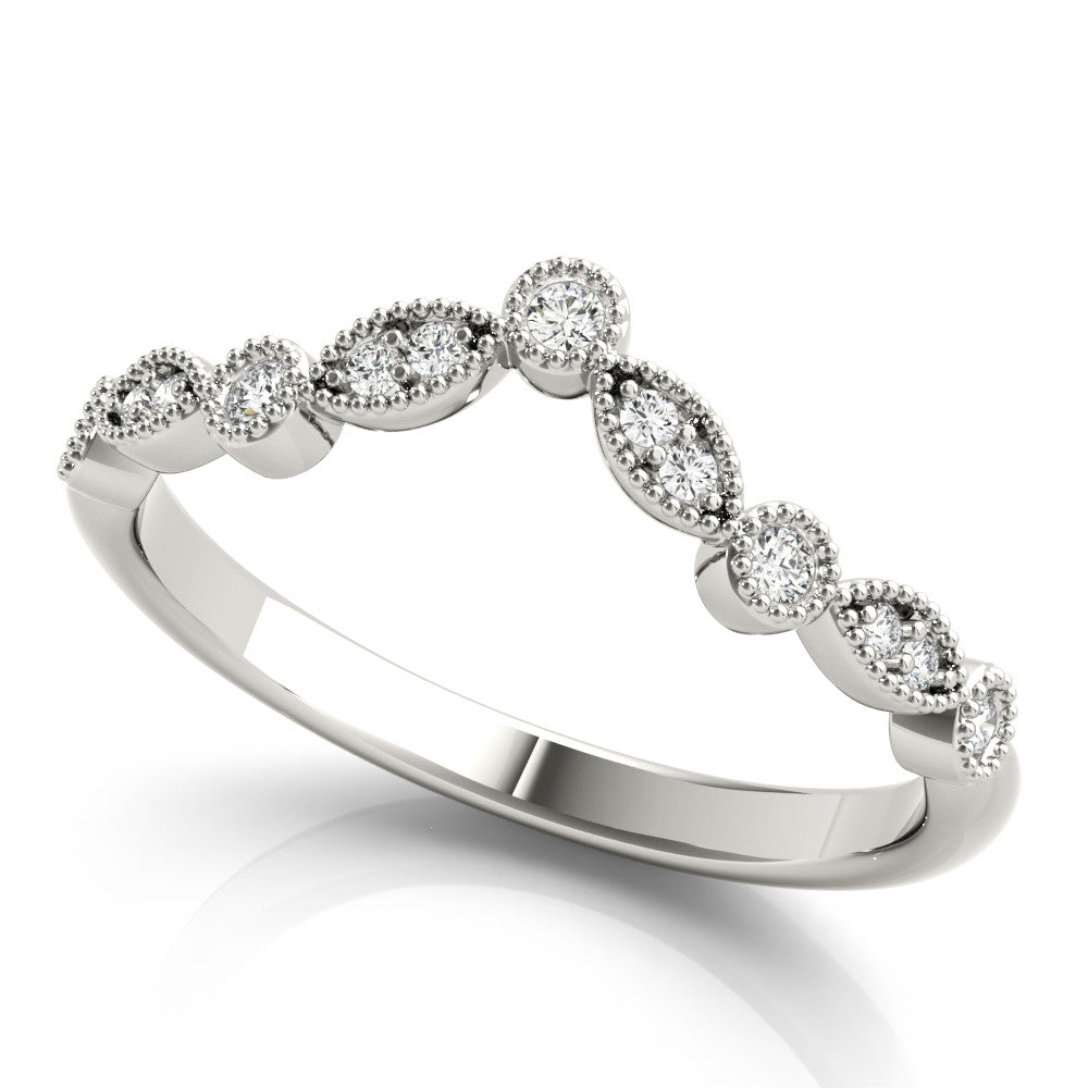 White gold Milgrain Marquise and Round Diamond Half Eternity Band